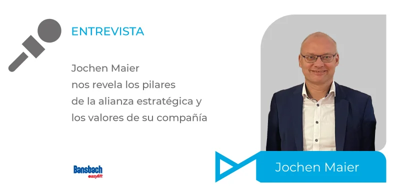 Retrato de Jochen Maier con texto sobre valores de la compañía