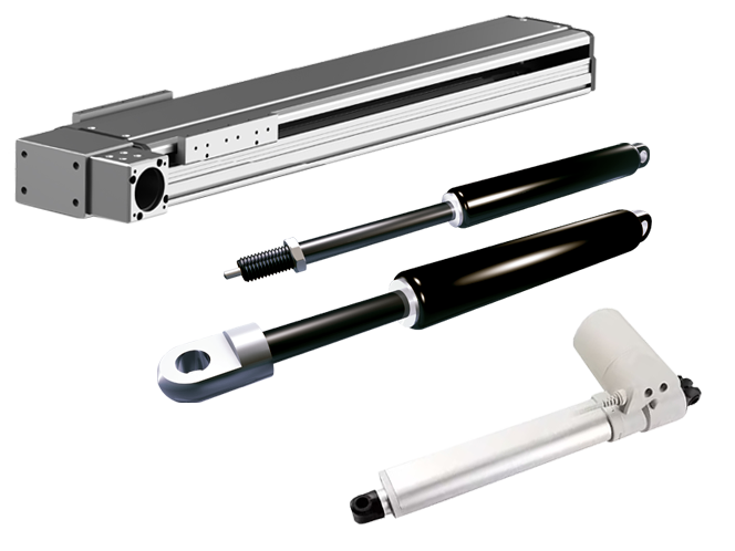 Diferentes productos de accionamiento lineal como actuadores y resortes de gas